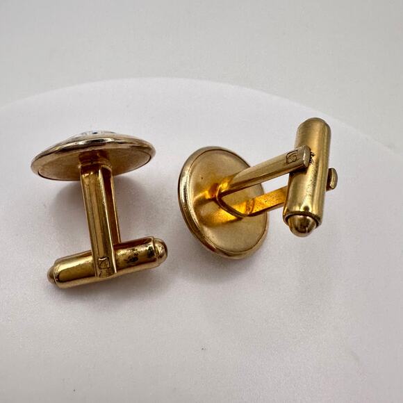 Vintage gold tone domed glass reverse painted intaglio roses cameos cufflinks - Picture 7 of 8